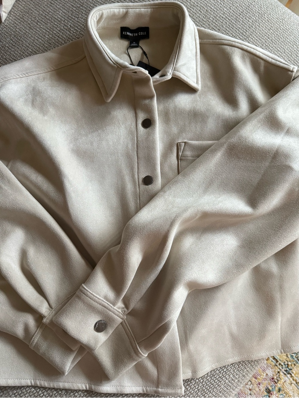 Kenneth Cole Women's Faux Suede Long Sleeve Collared Crop Shirt